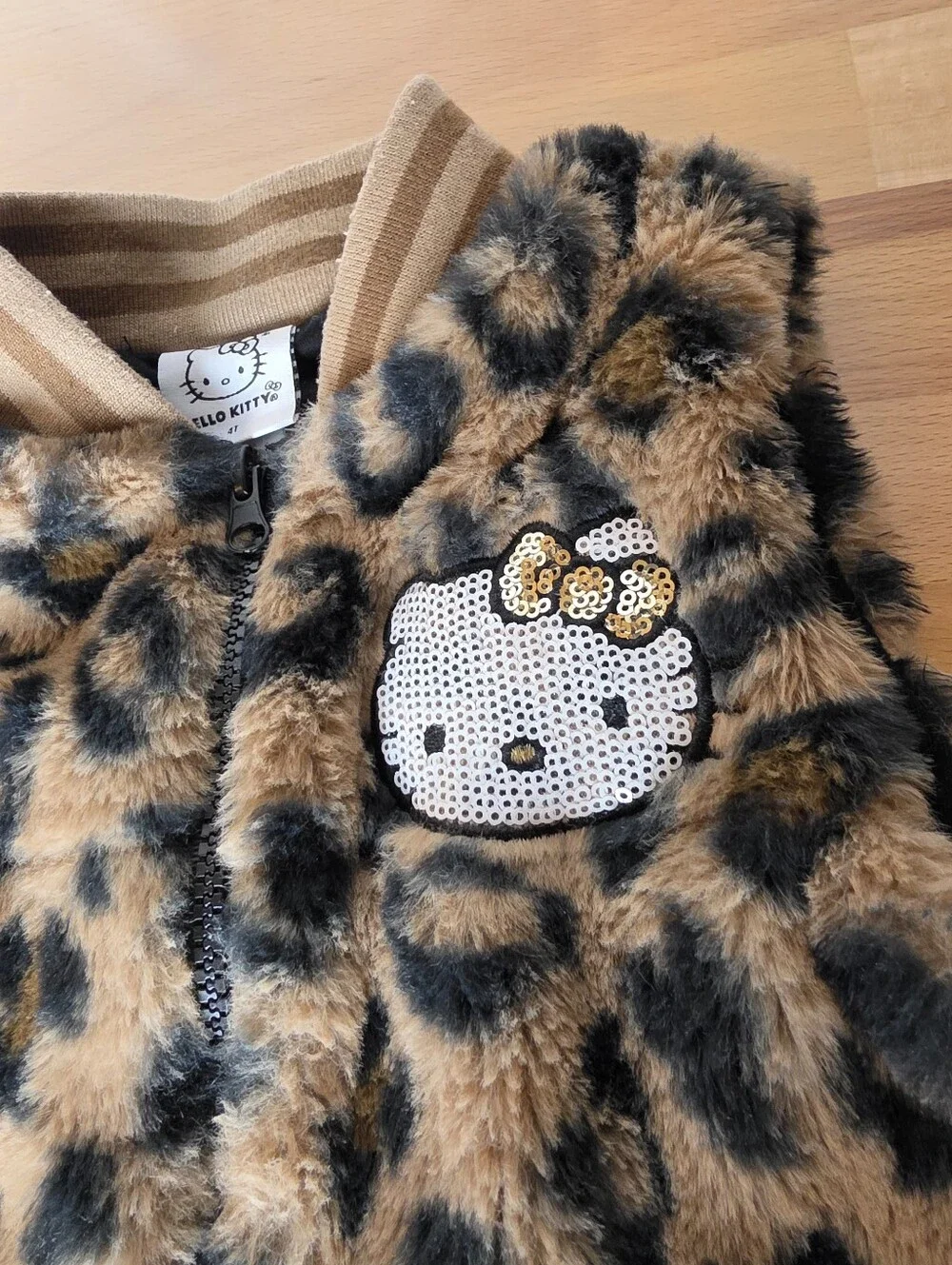 Hello Kitty Cheetah Faux Fur Vest Girls 4T Sequin Sanrio Y2K Cozy Kawaii